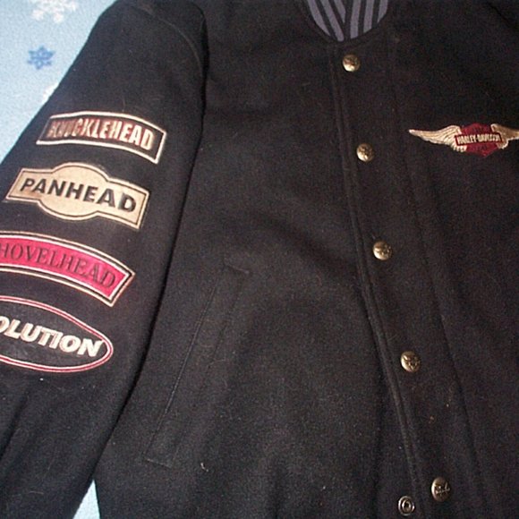 Harley Davidson wool jacket w/ lots of patches - Picture 2 of 6